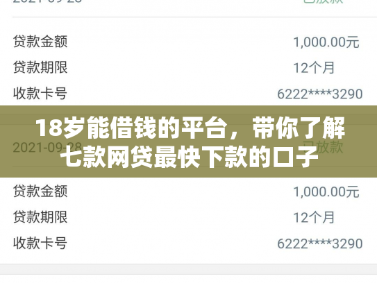 18岁能借钱的平台，带你了解七款网贷最快下款的口子