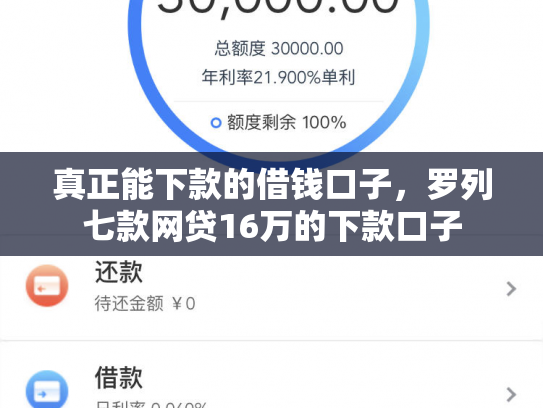 真正能下款的借钱口子，罗列七款网贷16万的下款口子