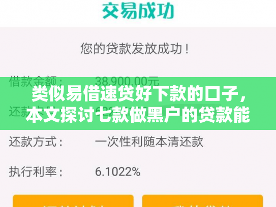 类似易借速贷好下款的口子，本文探讨七款做黑户的贷款能下款吗