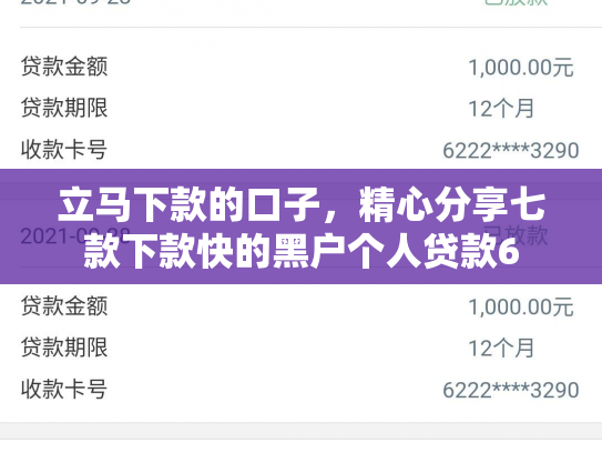 立马下款的口子，精心分享七款下款快的黑户个人贷款6
