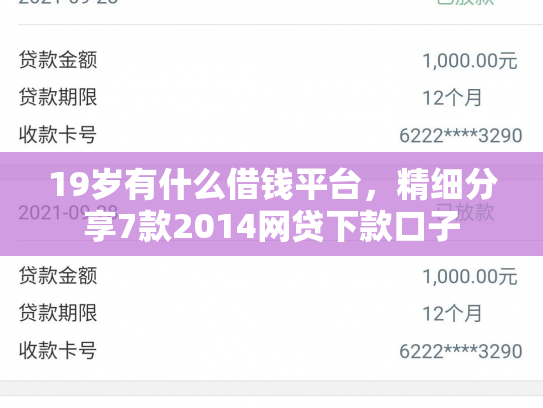 19岁有什么借钱平台，精细分享7款2014网贷下款口子