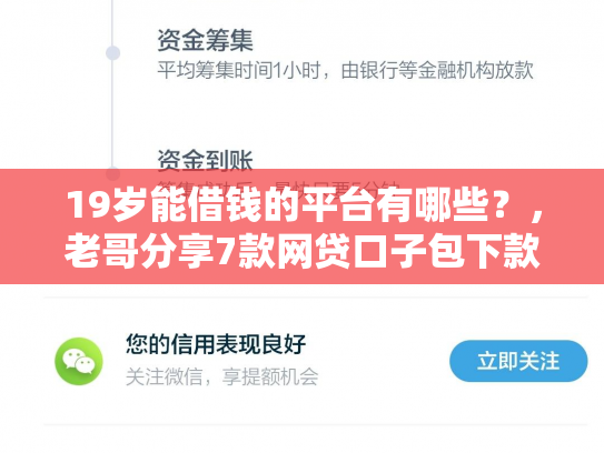 19岁能借钱的平台有哪些？，老哥分享7款网贷口子包下款