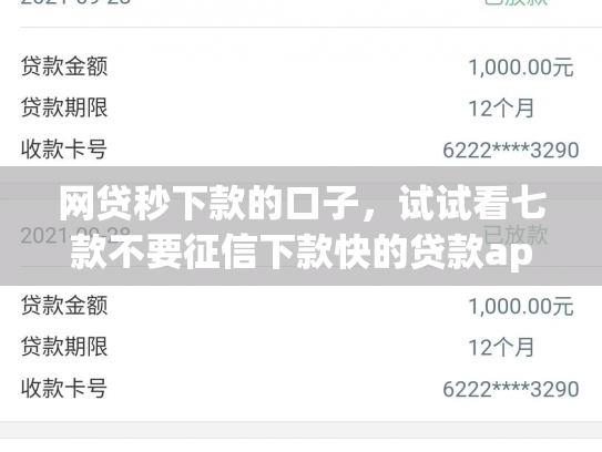 网贷秒下款的口子，试试看七款不要征信下款快的贷款app
