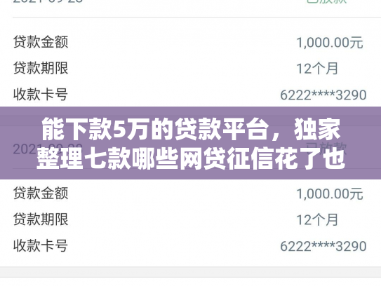 能下款5万的贷款平台，独家整理七款哪些网贷征信花了也能下款的