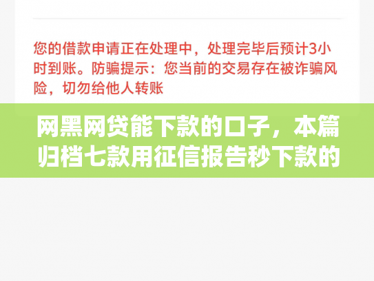网黑网贷能下款的口子，本篇归档七款用征信报告秒下款的app6