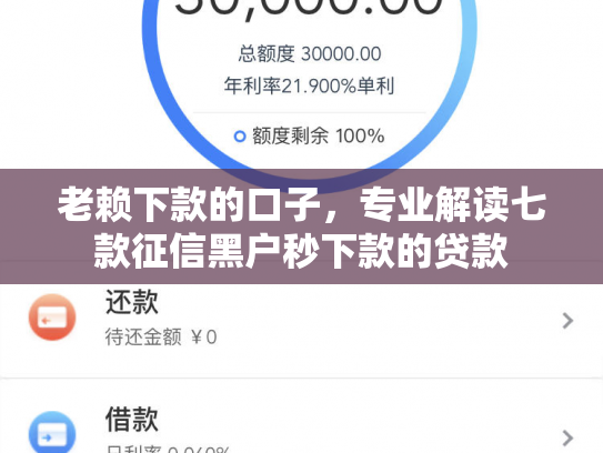 老赖下款的口子，专业解读七款征信黑户秒下款的贷款