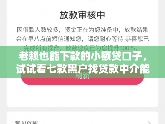 老赖也能下款的小额贷口子，试试看七款黑户找贷款中介能下款吗