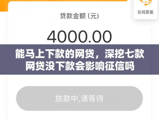能马上下款的网贷，深挖七款网贷没下款会影响征信吗