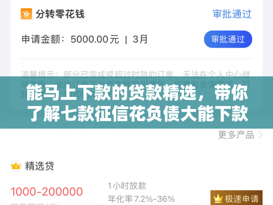 能马上下款的贷款精选，带你了解七款征信花负债大能下款网贷