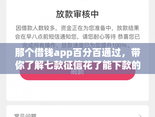 那个借钱app百分百通过，带你了解七款征信花了能下款的9网贷