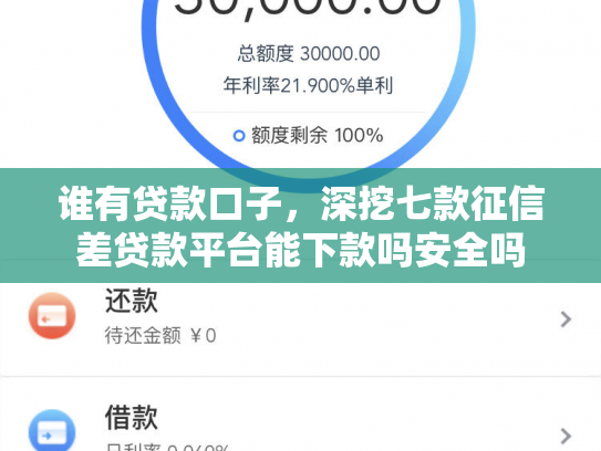 谁有贷款口子，深挖七款征信差贷款平台能下款吗安全吗