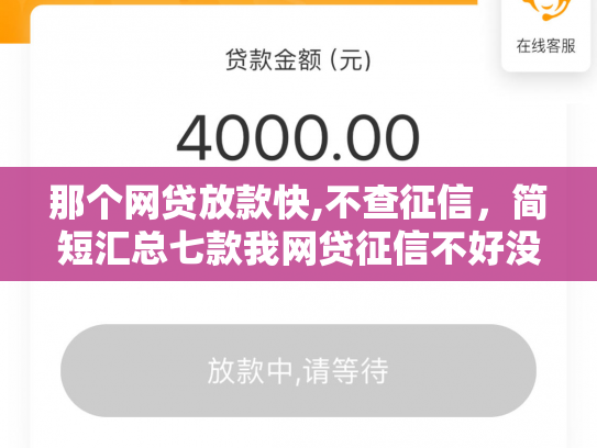 那个网贷放款快,不查征信，简短汇总七款我网贷征信不好没下款