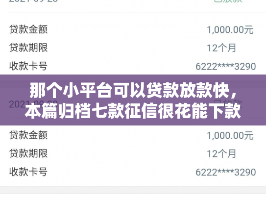 那个小平台可以贷款放款快，本篇归档七款征信很花能下款小额网贷