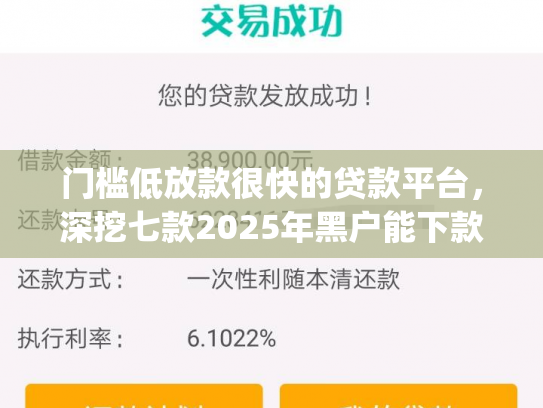 门槛低放款很快的贷款平台，深挖七款2025年黑户能下款的小额贷款app