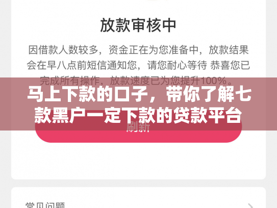 马上下款的口子，带你了解七款黑户一定下款的贷款平台
