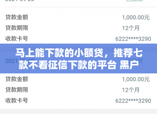 马上能下款的小额贷，推荐七款不看征信下款的平台 黑户贷款