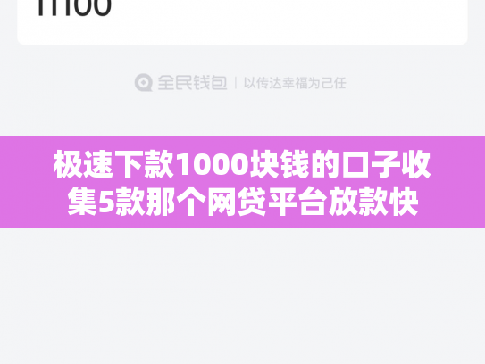 极速下款1000块钱的口子收集5款那个网贷平台放款快