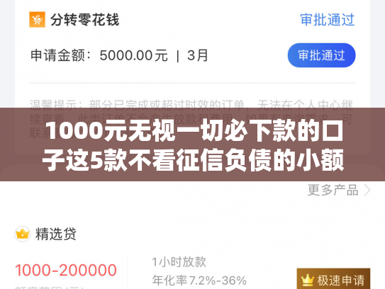 1000元无视一切必下款的口子这5款不看征信负债的小额网贷百分百下款